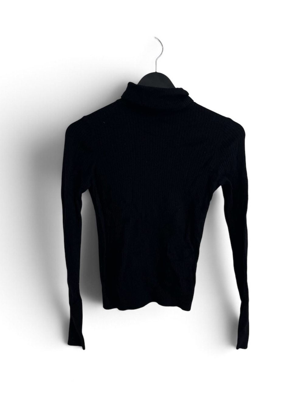 Reiss Black Ribbed Slim Turtleneck Long Sleeve Top